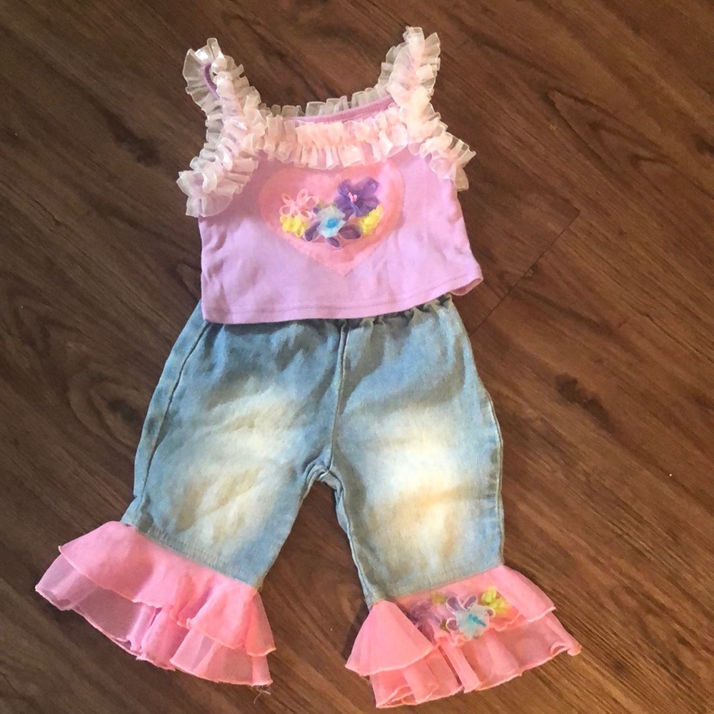 Infant Girl’s 2pc Set Tank & Jeans Embellished Lipstik Size 0-6 months